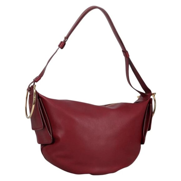 Salvatore Ferragamo Gancini Shoulder Bag Leather Wine Red Gold - Picture 1 of 16